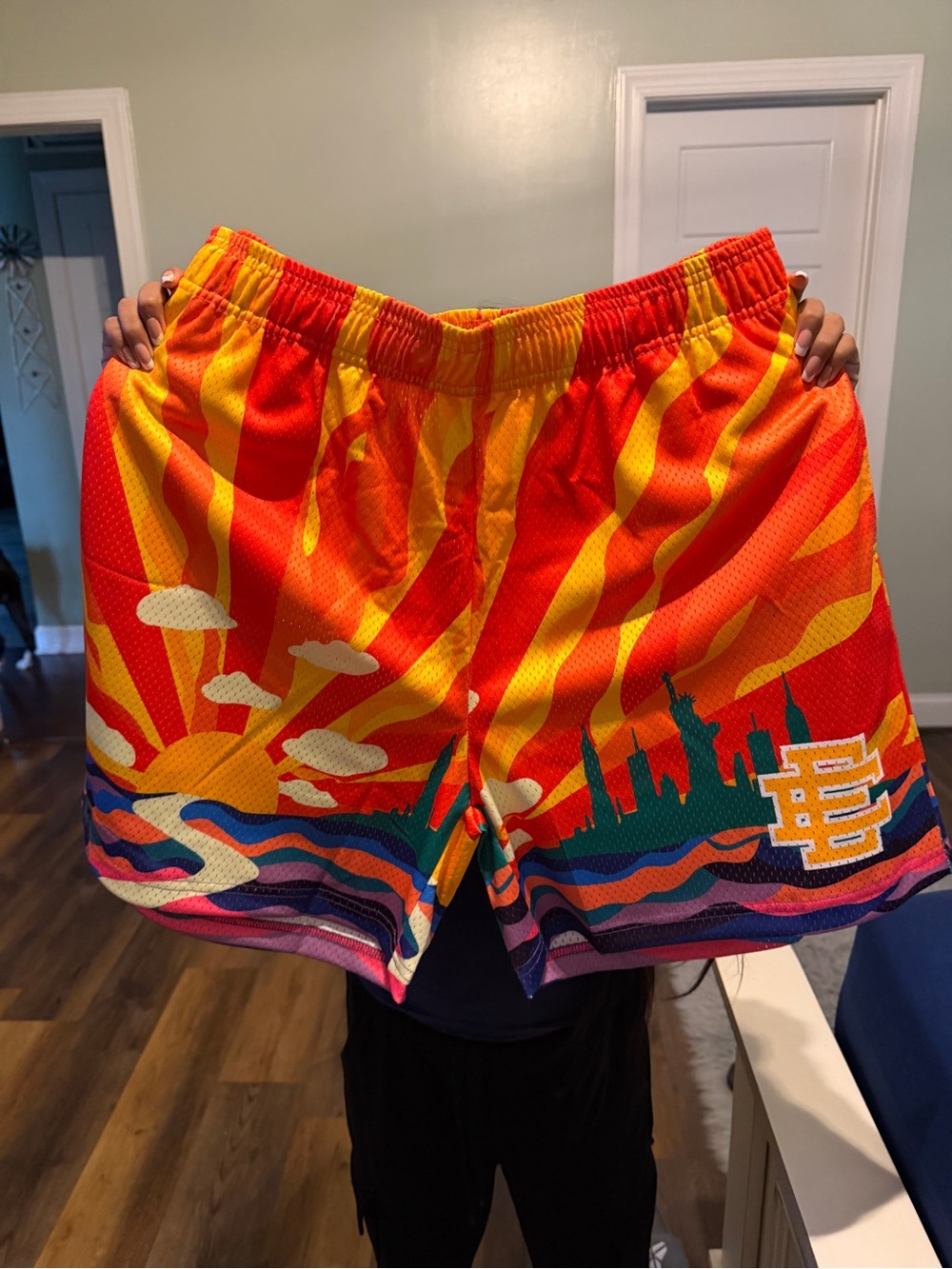 Eric Emanuel Men's Sunset Skyline Athletic Shorts - Red & Yellow
